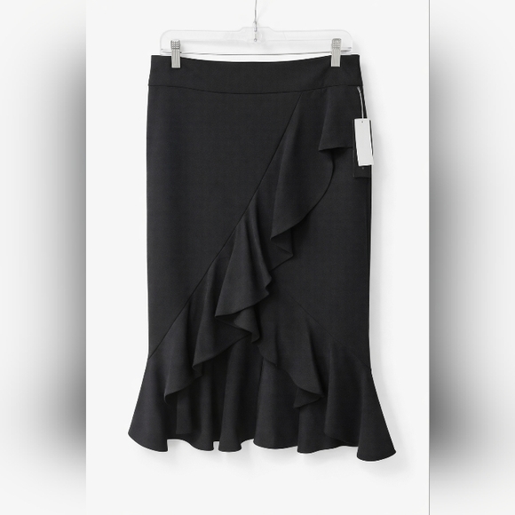 NWT 7th Avenue Asymmetrical Cascading Black Ruffle Suiting Stretch Skirt - Picture 3 of 5